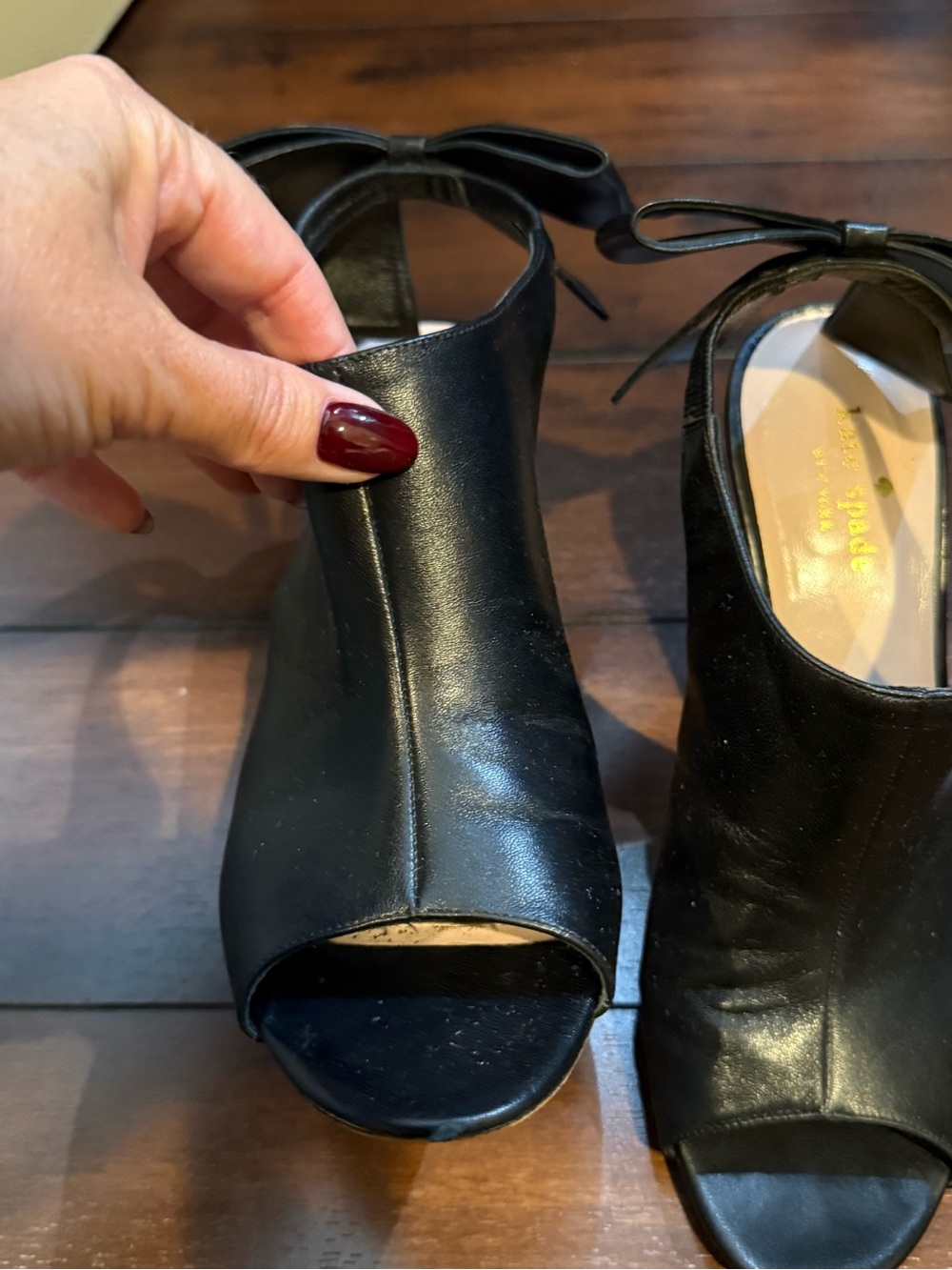kate spade Black Leather Peep-Toe Heel with Back Bow - Picture 3 of 10